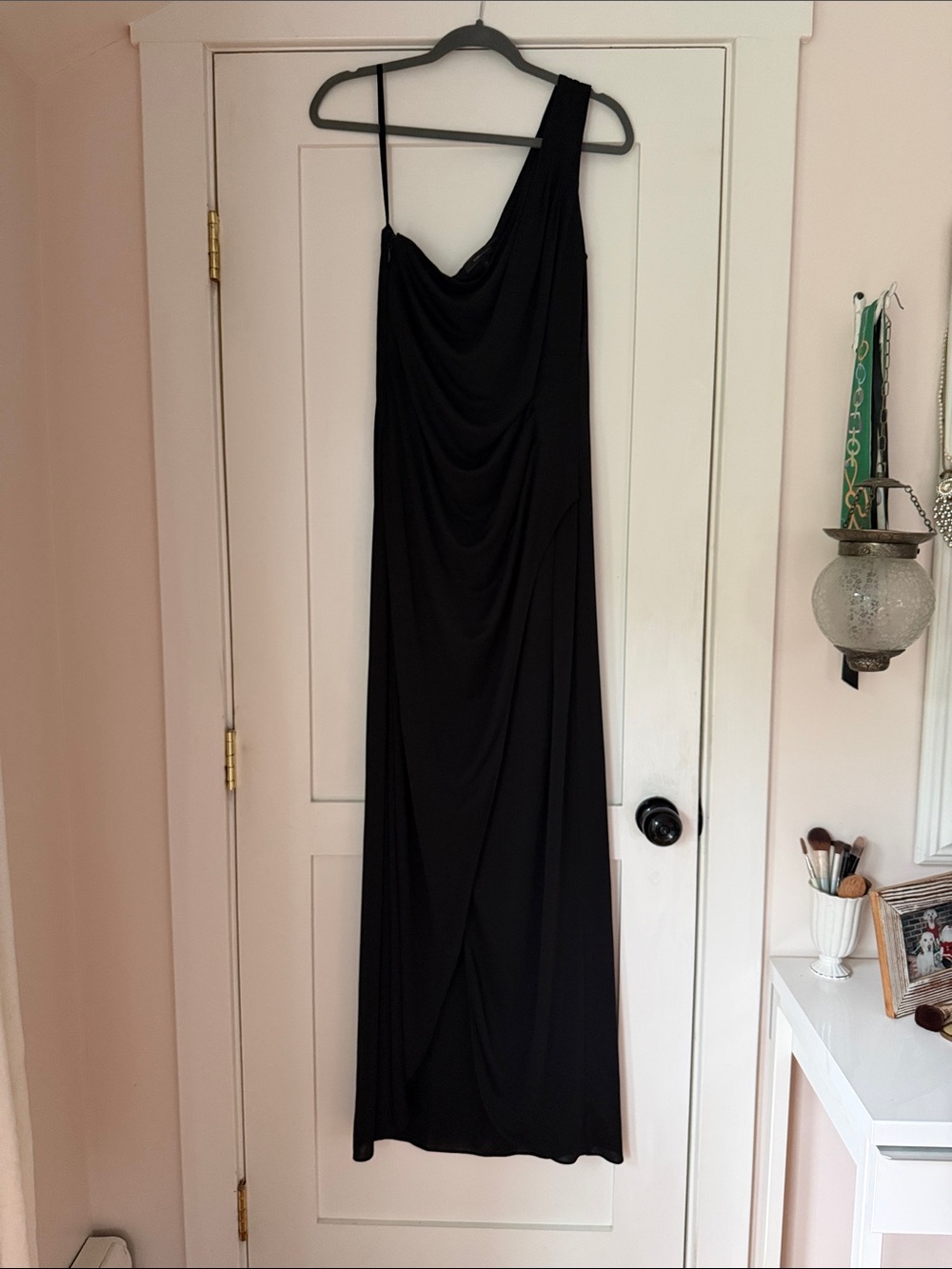 BCBG Black One-Shoulder Draped Evening Dress